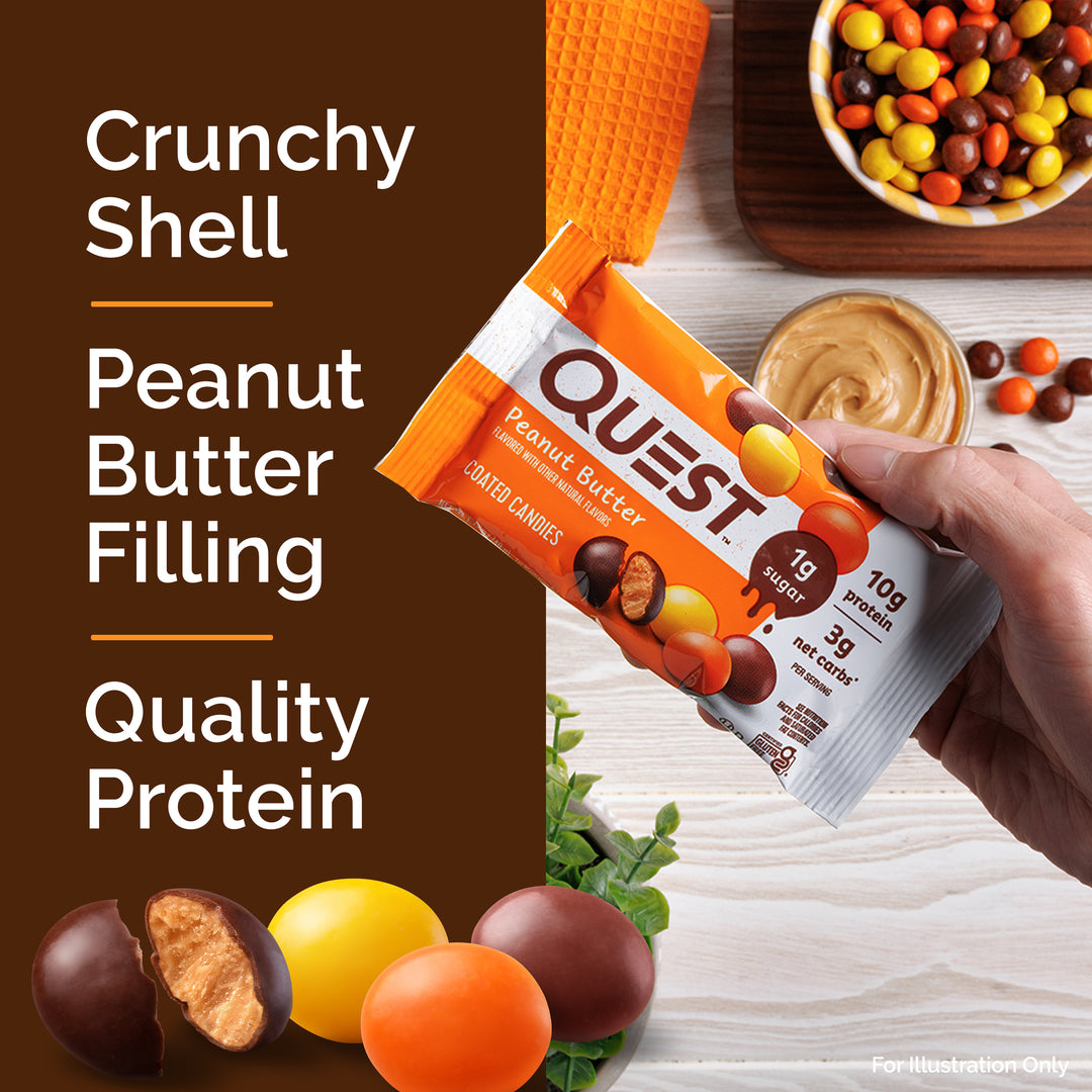 crunchy shell, peanut butter filling, quality protein