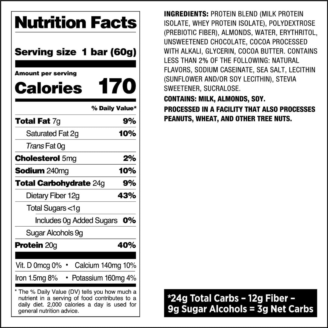 Double Chocolate Chunk Protein Bars - Nutritional Facts Panel