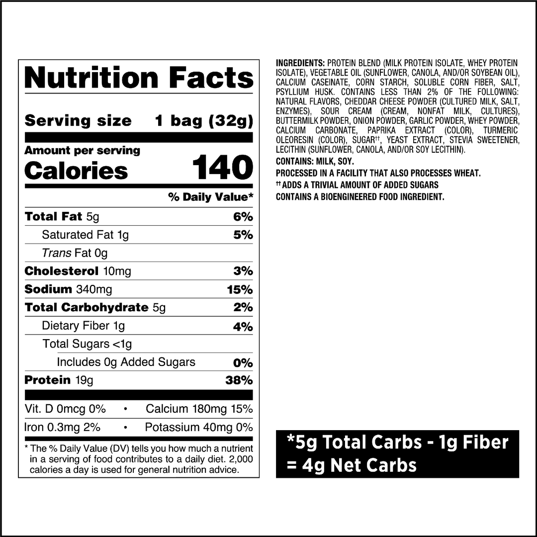 Cheddar & Sour Cream Original Style Protein Chips Nutrition Facts