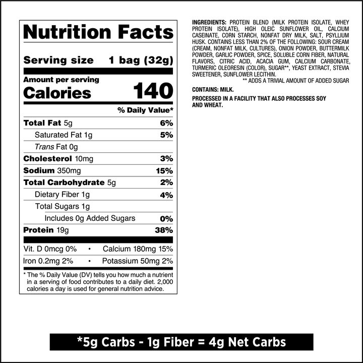 Sour Cream & Onion Original Style Protein Chips Nutrition Facts