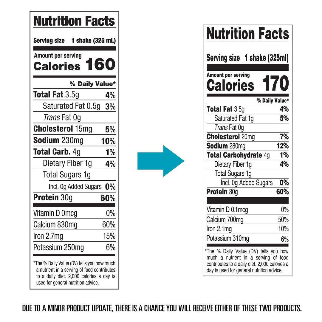 Chocolate Protein Shakes - Nutrition Facts- old and new