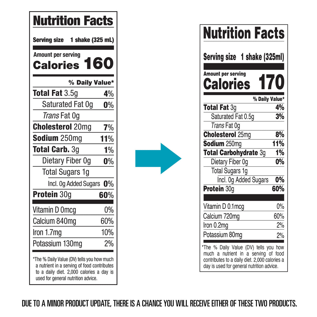 Vanilla Protein Shakes - Nutrition Facts - old and new