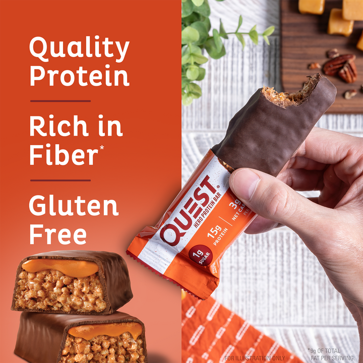 Chocolate Caramel Pecan Hero Protein Bars; Quality Protein, Rich in Fiber*, Gluten Free