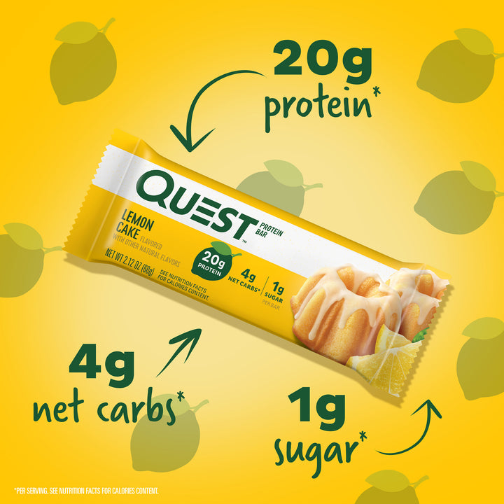Lemon Cake Protein Bars; 20g protein*, 4g net carbs*, 1g sugar*