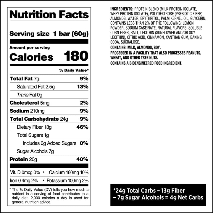 Lemon Cake Protein Bars Nutritional Facts