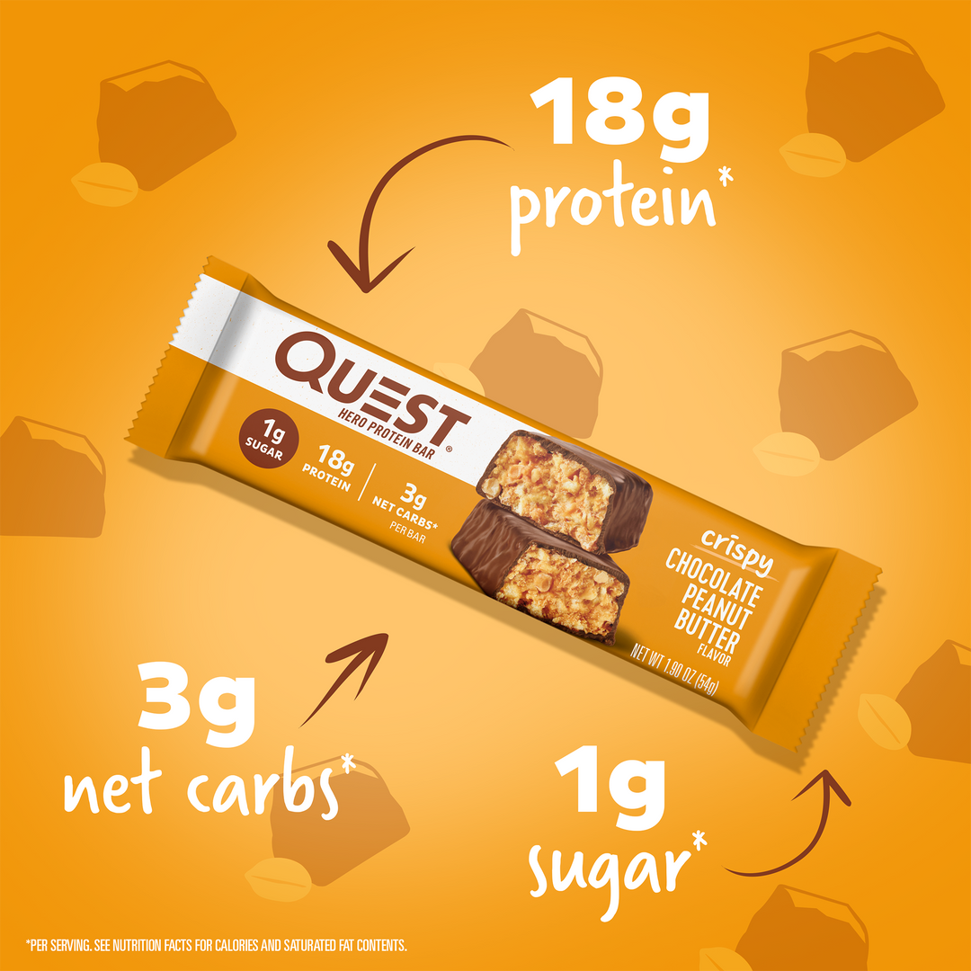 Chocolate Peanut Butter Hero Protein Bars; 18g protein*, 3g net carbs", 1g sugar*
