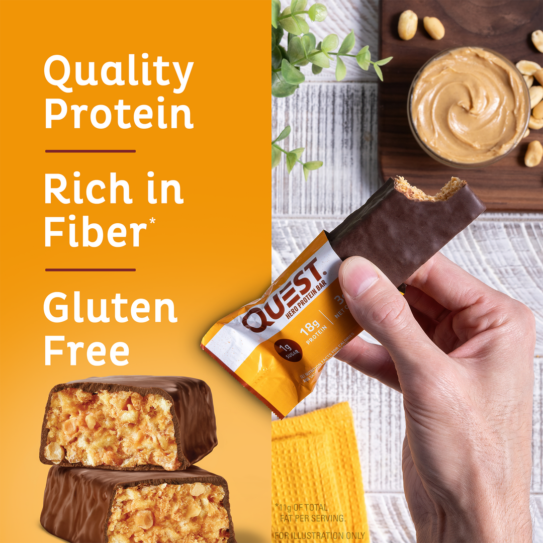Chocolate Peanut Butter Hero Protein Bars; Quality Protein, Rich in Fiber*, Gluten Free