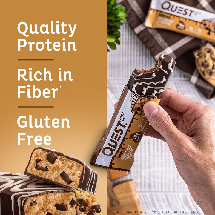 Dipped Chocolate Chip Cookie Dough Protein Bar; Quality Protein, Rich in Fiber*, Gluten Free