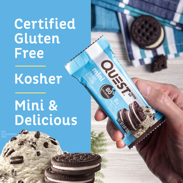 Mini Cookies & Cream Protein Bars Certified Gluten Free, Kosher, Mini & Delicious