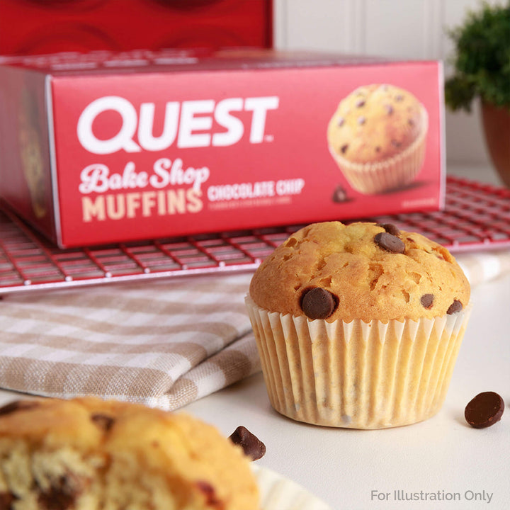 Bake Shop Chocolate Chip Muffins with a box of Bake Shop Chocolate Chip Muffins at the background