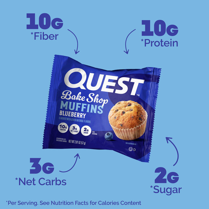 Bake Shop Blueberry Muffins; 10G *Fiber; 10G *Protein; 3G *Net Carbs; 2G *Sugar; “Per serving. See Nutrition Facts for Calories Contents.