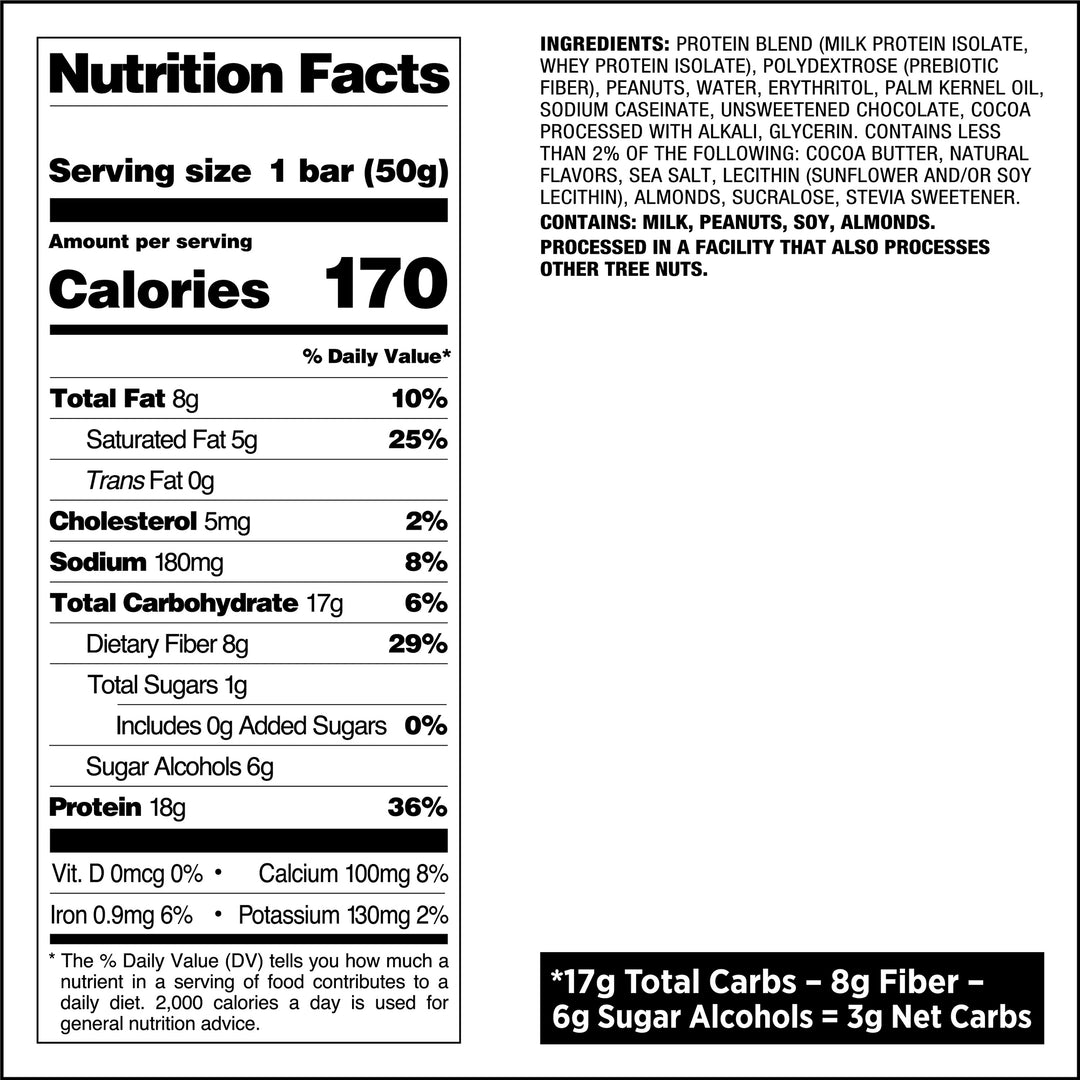 Dipped Chocolate Peanut Butter Protein Bar Nutrition Facts