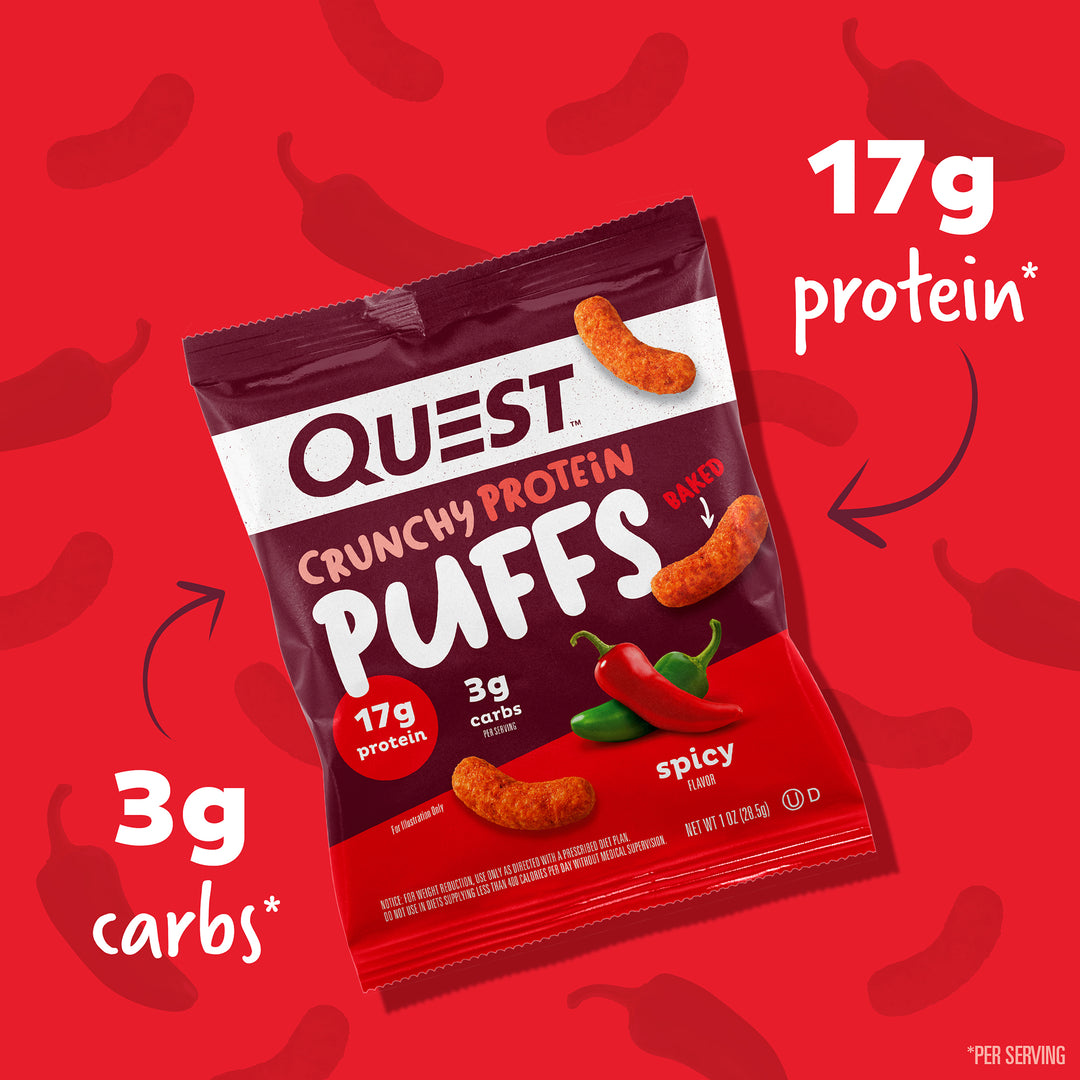 Spicy Crunchy Protein Puffs, 17g protein*, 3g carbs*