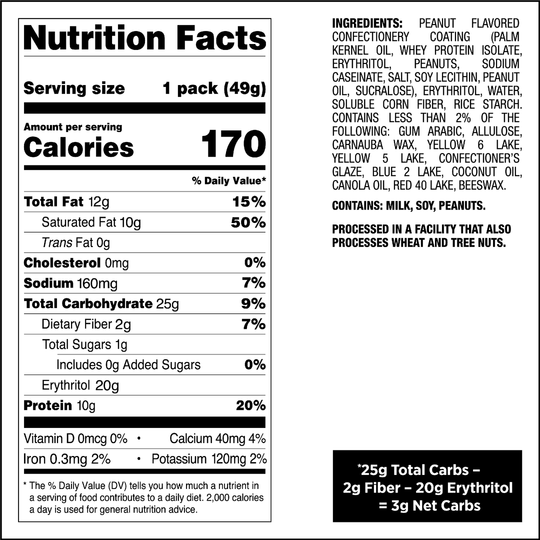 Peanut Butter Coated Candies - Nutritional Facts Panel