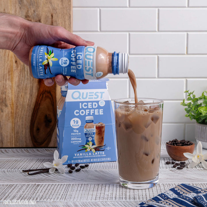 Vanilla Latte Iced Coffee pouring to a glass with ice