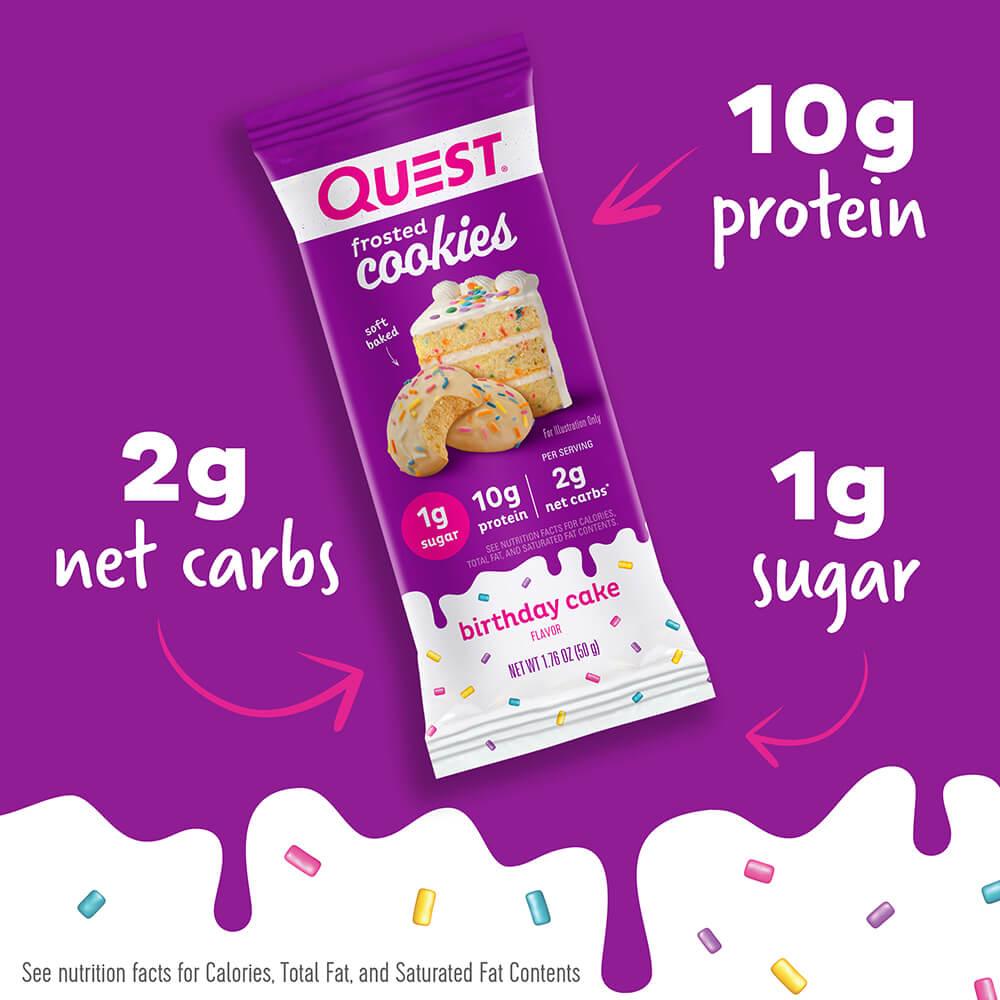Twin Pack Quest Birthday Cake Frosted Cookie-1g sugar, 10g protein, 2g net carbs